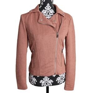 Womens Brown/Coral Textured Moto Style Nine West Full Zip Jacket - XS
